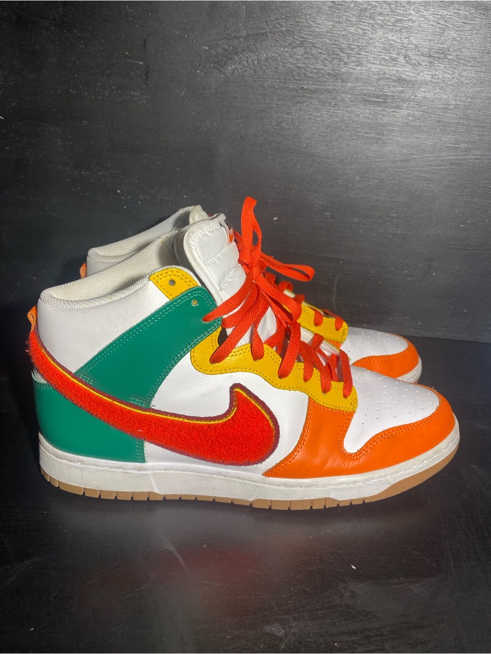Nike High-Top Sneakers in White, Orange, Green & Red